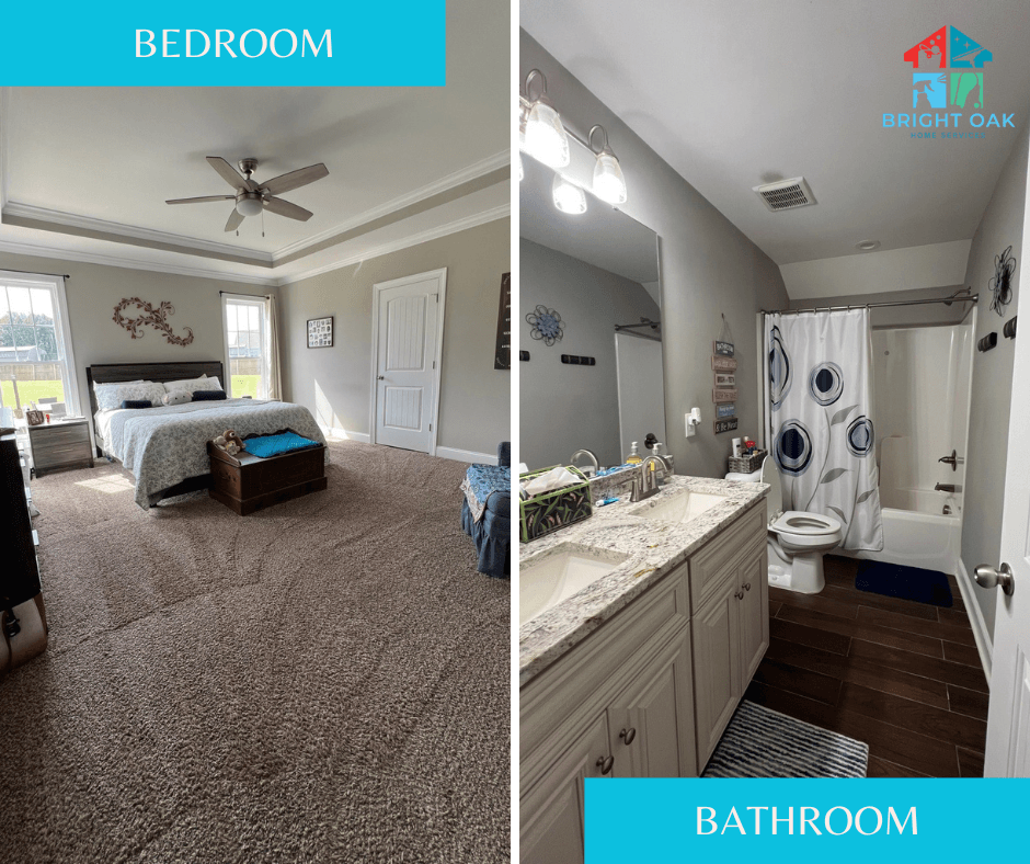 bedroom and bathroom prepared during an Airbnb cleaning in Cary NC