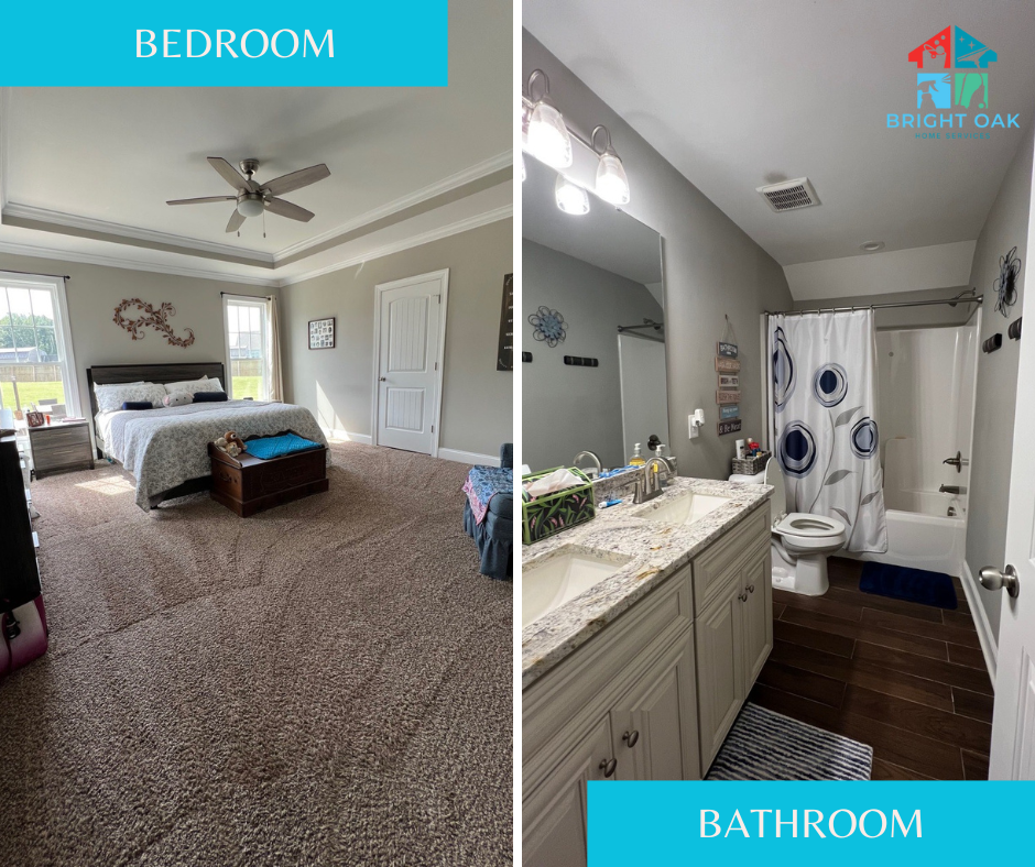 bedroom and bathroom cleaned during a house cleaning service in Holly Springs NC